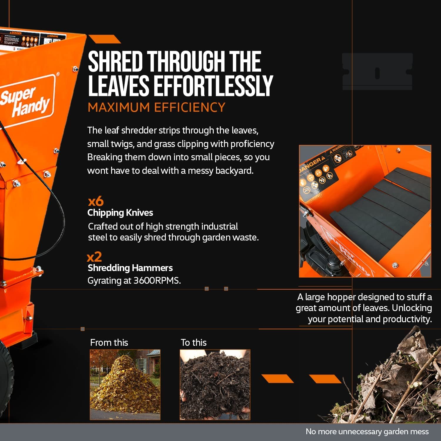 Super Handy GUO083 145CC OHV 3.4 HP 1" Inch Cutting Capacity Leaf Shredder Used