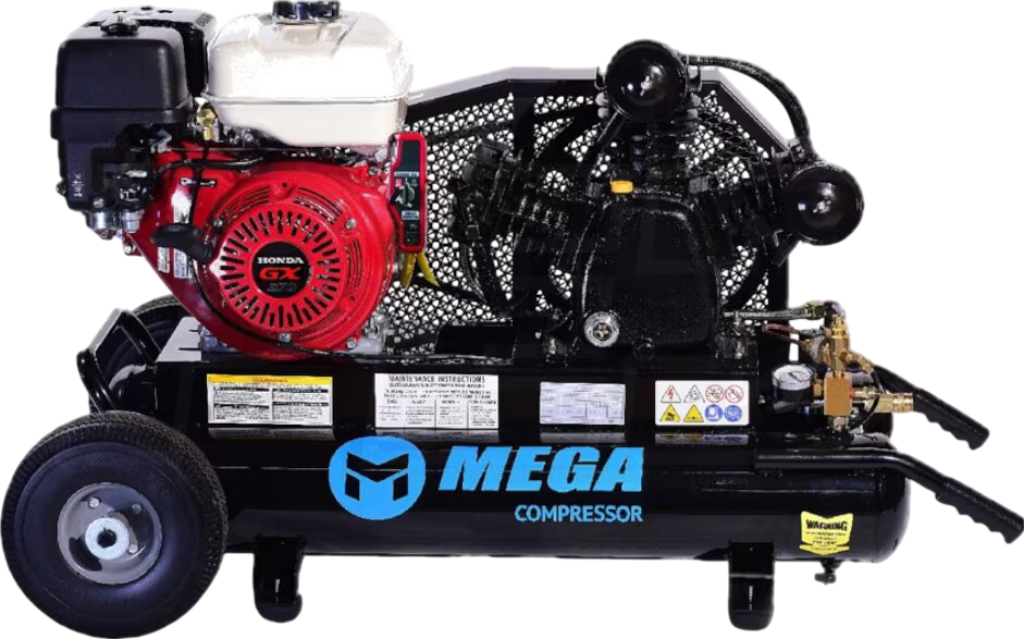 Mega Compressor MP-9010GE Air Compressor Twin Tank 10 Gallon 9 HP 150 PSI Gas Honda Engine Electric Start New