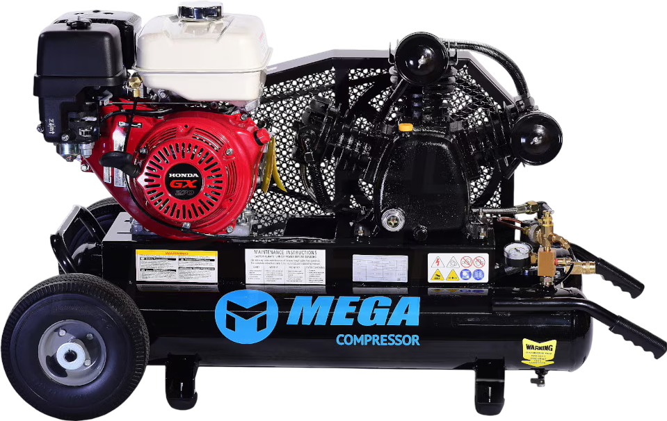 Mega Compressor MP-9010HG Air Compressor Two-Stage Twin Tank 10 Gallon 9 HP 180 PSI Gas Honda Engine New