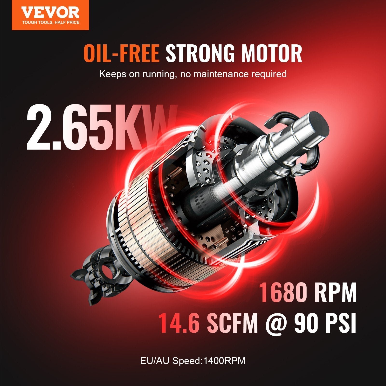 Vevor Air Compressor 20 Gal. Max 125 PSI Oil-Free Horizontal Compact Portable New